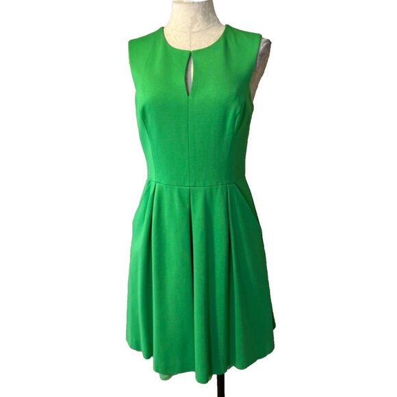 Trina Turk A Line Pocket Dress Small 4 Green Stretch Sleeveless Career Church - Picture 2 of 9